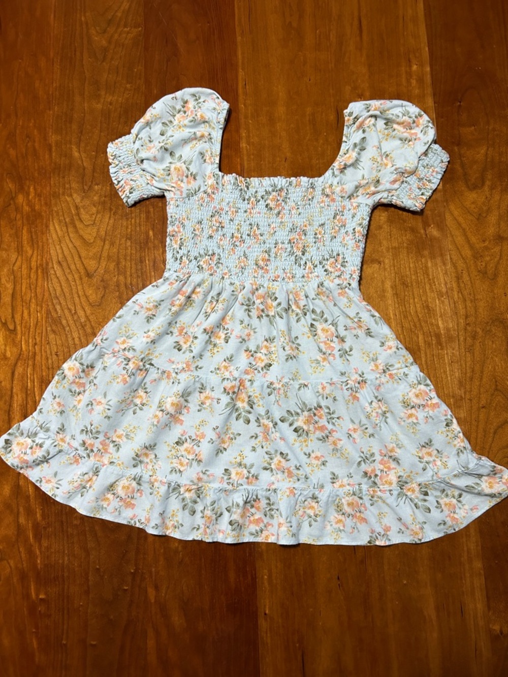 American Eagle Outfitters Light Blue Floral Smocked Casual Dress